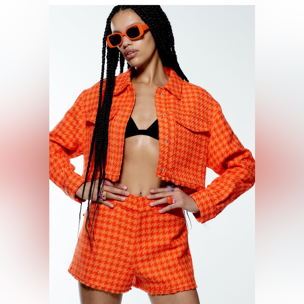 Zara Textured Crop Jacket + Shorts Set